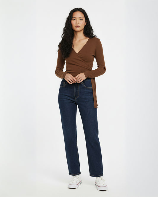 Wrap Tie Long Sleeve Knit Top