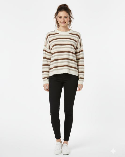 Striped Crew Neck Knit Sweater