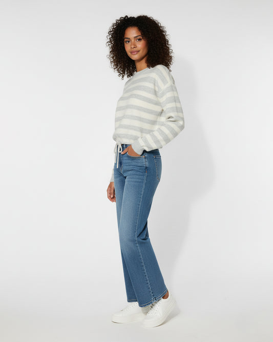 Striped Drawstring Hem Knit Sweater