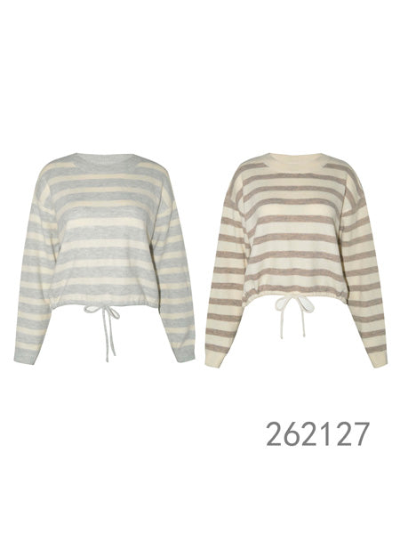 Striped Drawstring Hem Knit Sweater
