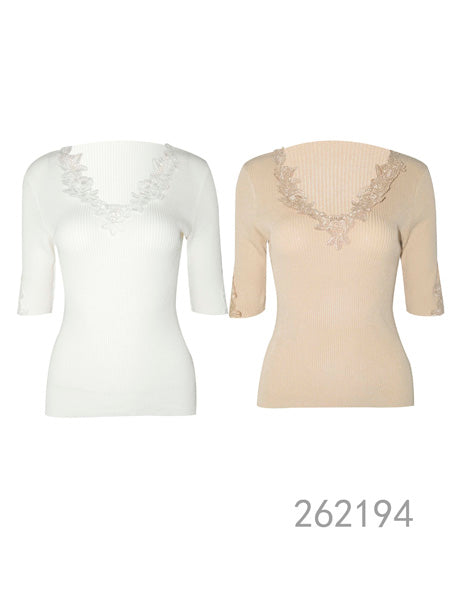 Lace Trim Rib Knit Top
