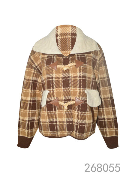 Plaid Toggle Knit Jacket