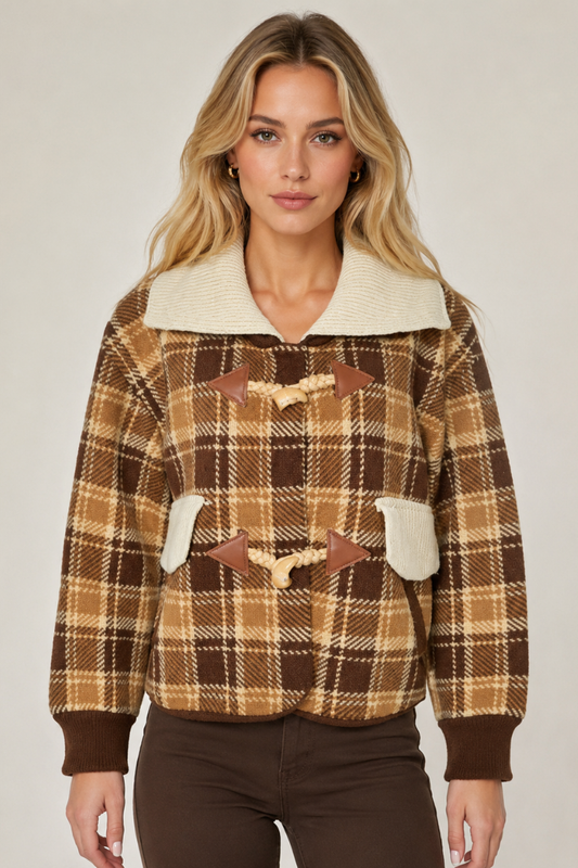 Plaid Toggle Knit Jacket