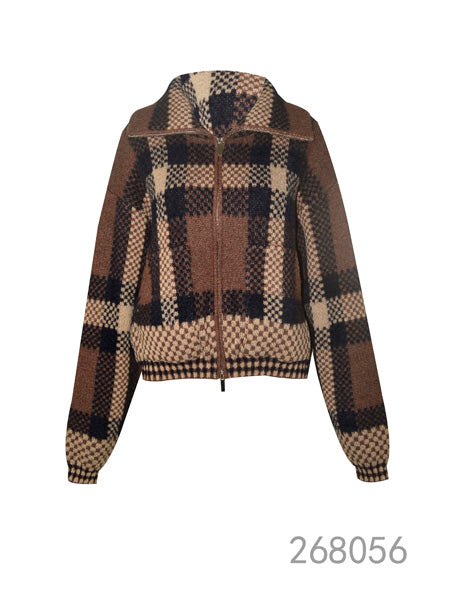 Plaid Zip Knit Jacket