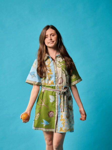 Green & Blue Sea Life Print Shirt Dress with Belt