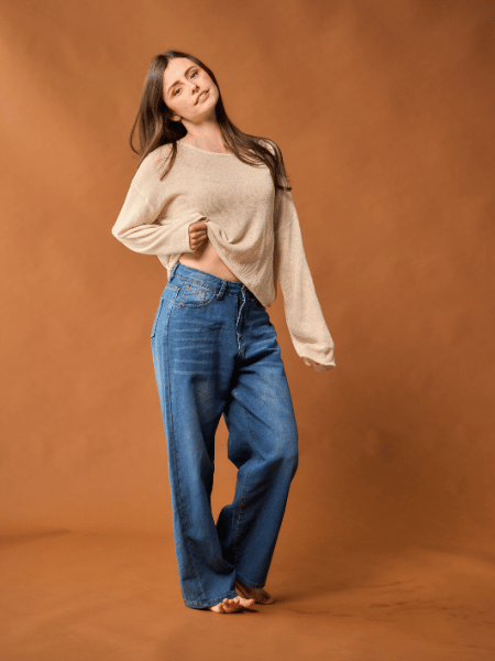 Beige Long-Sleeve Cotton Top