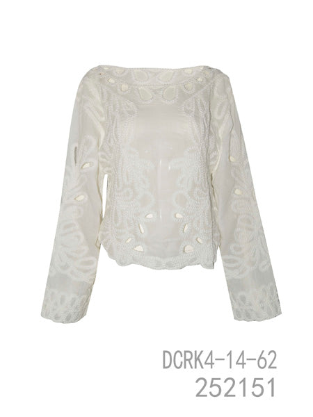 White Embroidered Long Sleeve Top