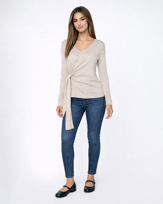 Wrap Tie Long Sleeve Knit Top
