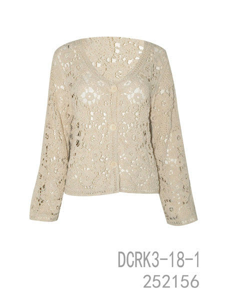 Beige Crochet Knit Button Cardigan