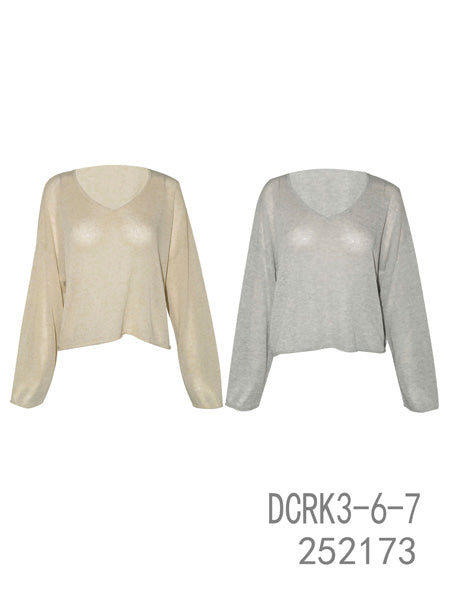 V-Neck Sheer Knit Tops