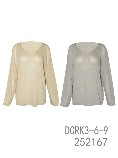 Long V-Neck Sheer Knit Tops