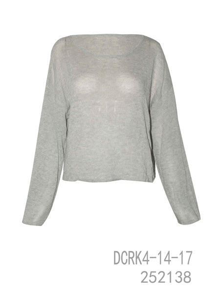 Light Grey Sheer Knit Long Sleeve Top