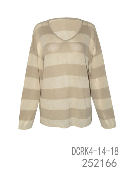 Wide Stripe V-Neck Knit Top