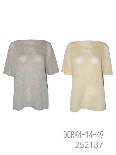 Sheer Knit Short Sleeve Top – Grey and Beige