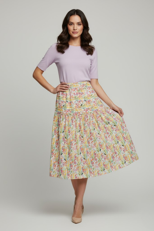 Floral Print Asymmetrical Midi Skirt
