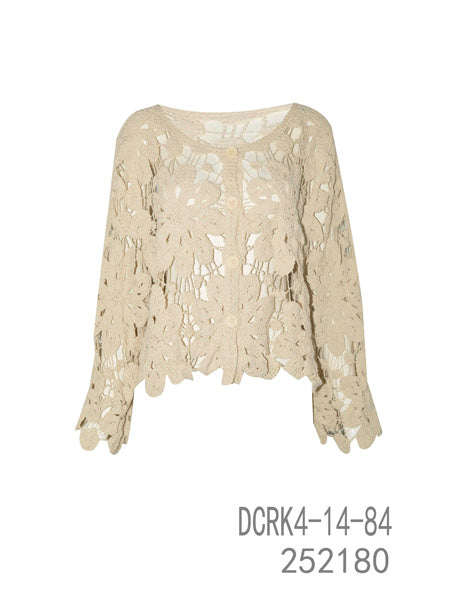 Floral Crochet Button-Up Cardigan