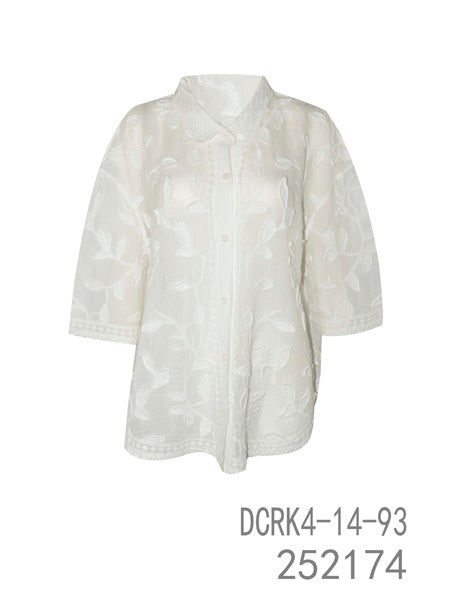 Embroidered Sheer Button-Down Blouse