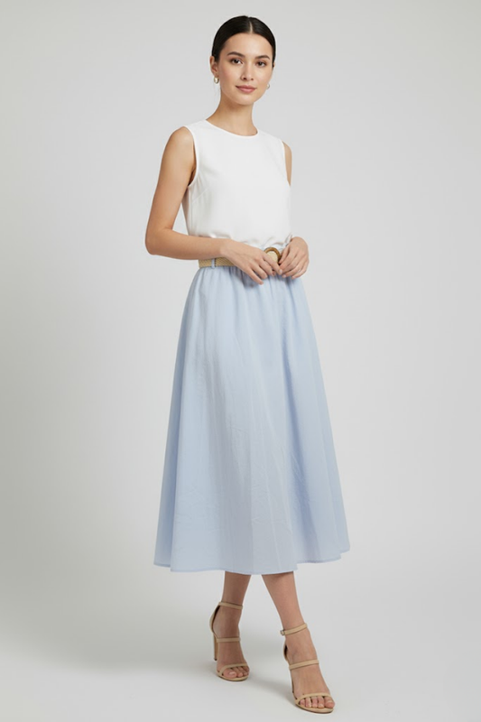 Belted A-Line Midi Skirt