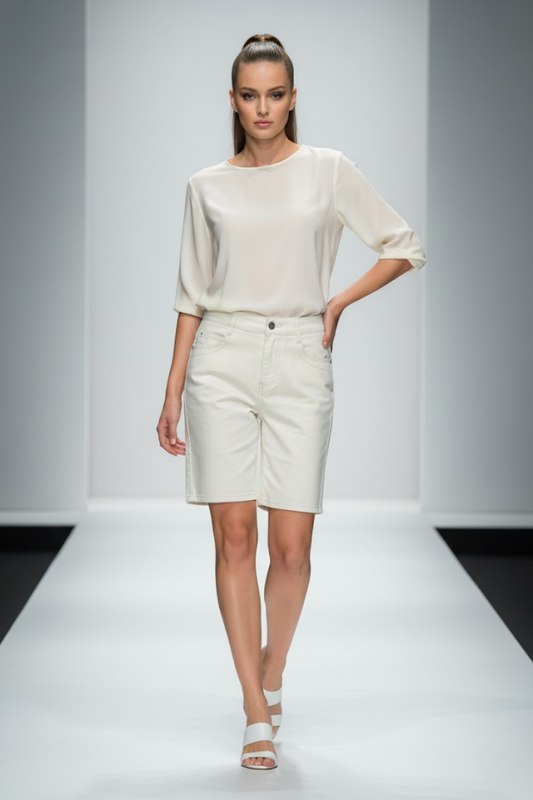 High-Waist Cotton Bermuda Shorts