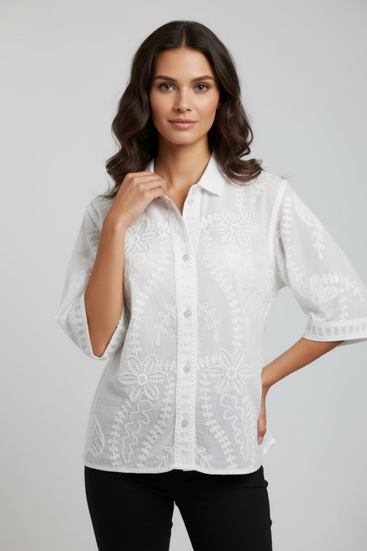 Floral Embroidered Button-Down Blouse