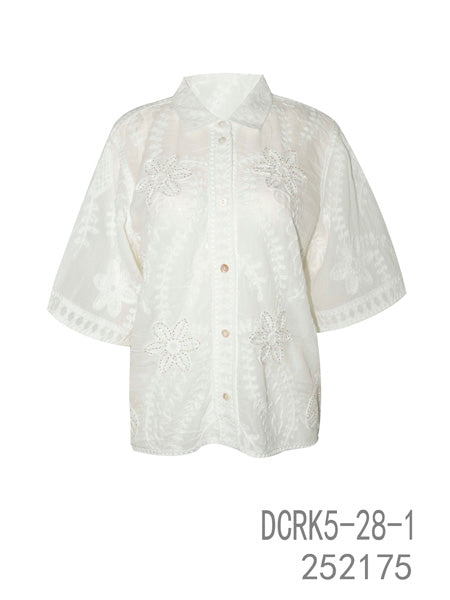 Floral Embroidered Button-Down Blouse