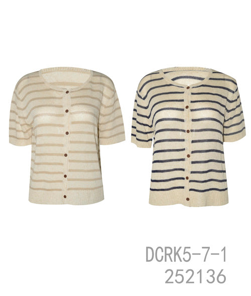 Striped Button-Down Knit Cardigan