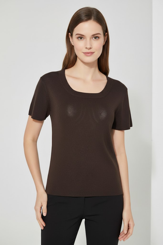 Ribbed Round-Neck Knit Top