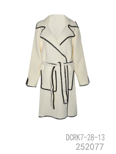 Contrast Trim Knit Belted Coat