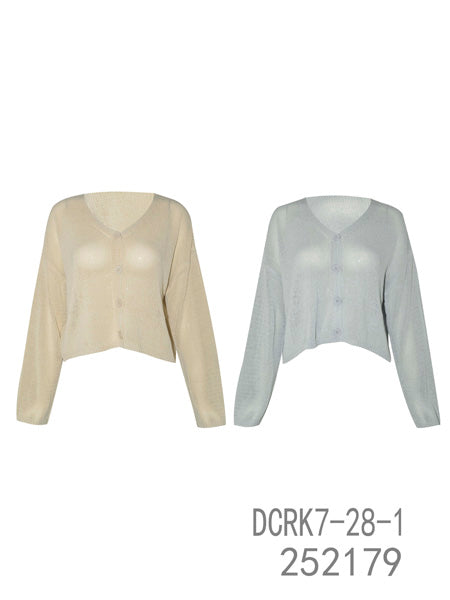 Cropped V-Neck Knit Cardigan