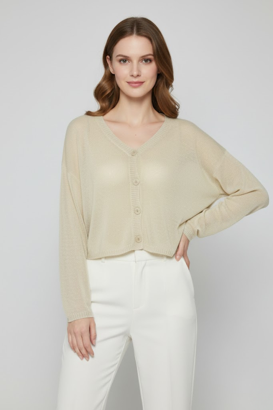 Cropped V-Neck Knit Cardigan