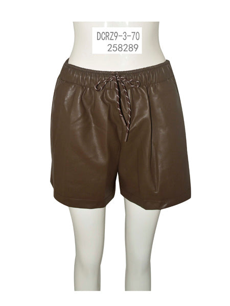 Elastic Waist Faux Leather Shorts