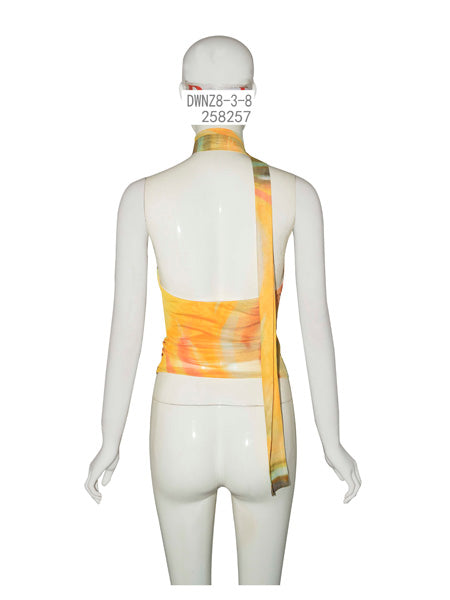 Yellow Abstract Print Halter Top
