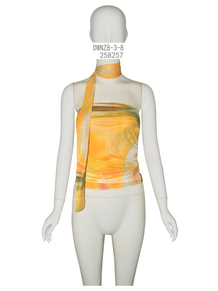 Yellow Abstract Print Halter Top