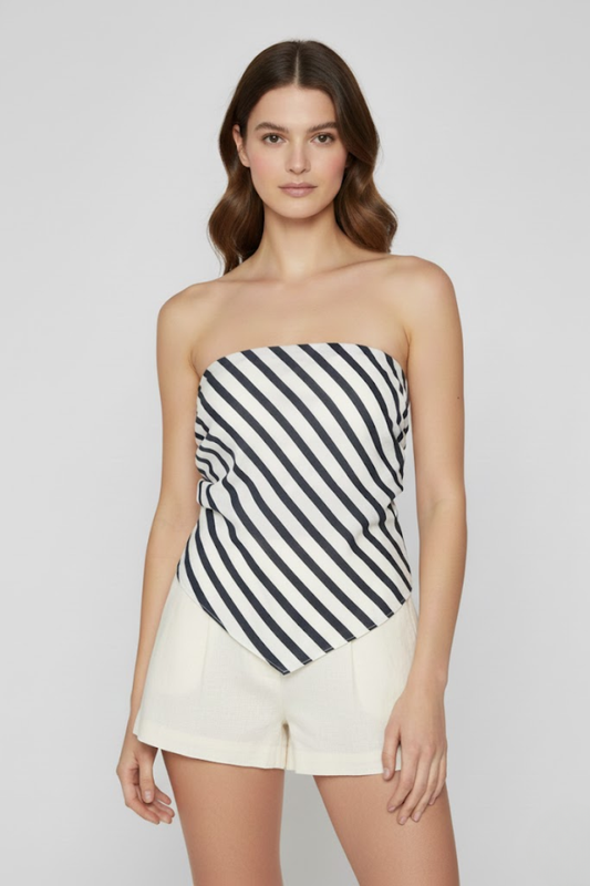 Asymmetrical Stripe Ruched Tube Top