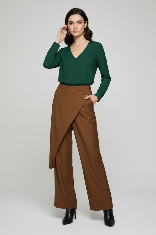 Asymmetrical Wrap Wide-Leg Pants