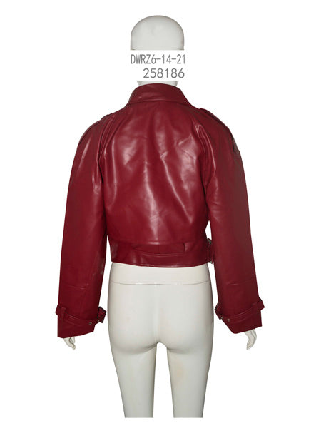 Red Cropped Leather Jacket