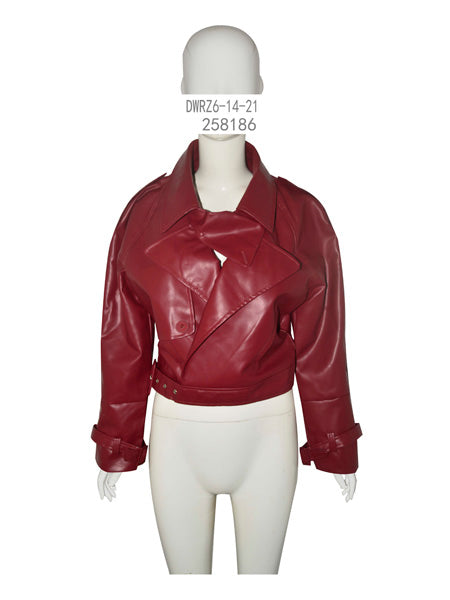 Red Cropped Leather Jacket