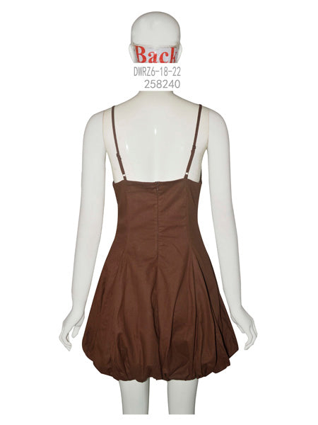 Brown Bubble Hem Mini Dress