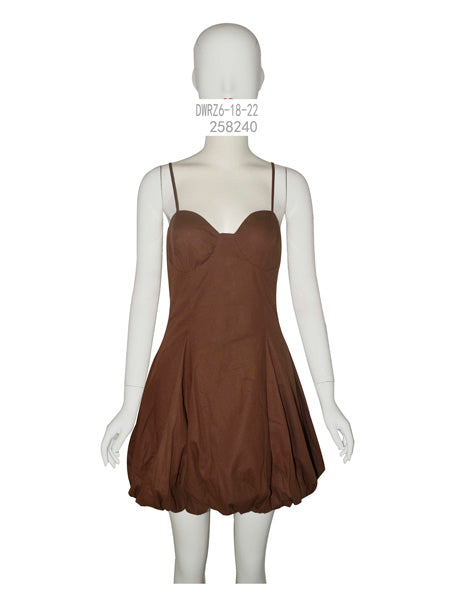 Brown Bubble Hem Mini Dress