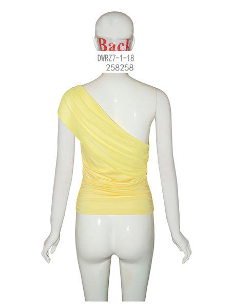 Yellow One-Shoulder Ruched Top