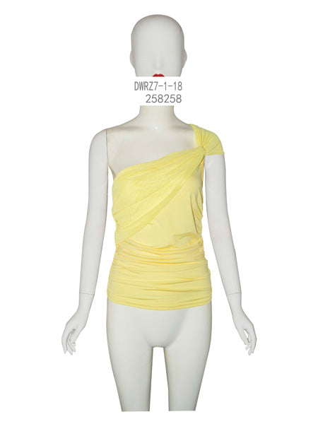 Yellow One-Shoulder Ruched Top