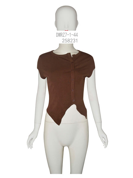 Asymmetrical Hem Button Crop Top