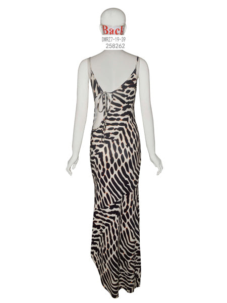 Zebra Print Lace-Up Back Maxi Dress