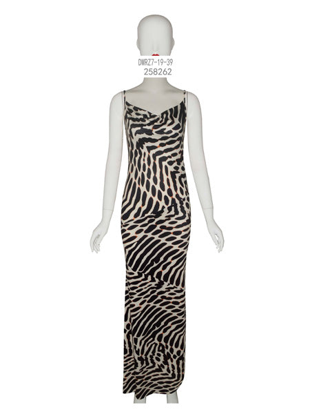 Zebra Print Lace-Up Back Maxi Dress