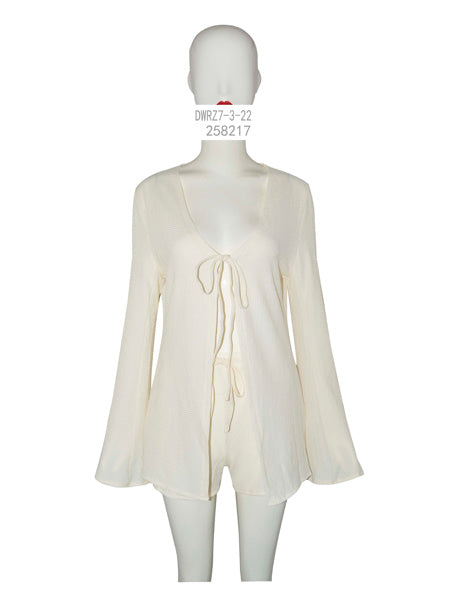 Tie-Front Long Sleeve Playsuit