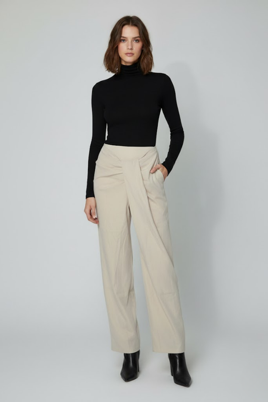 Draped Front High-Waist Wide Leg Pants