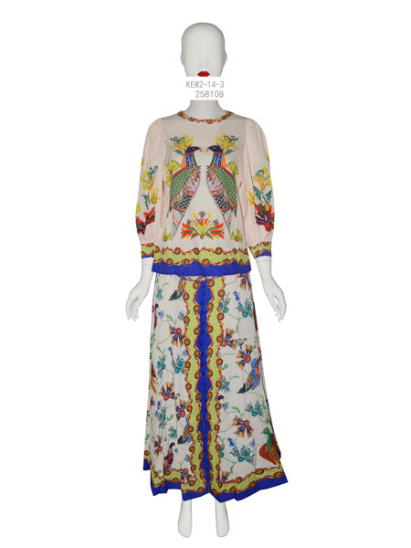 Peacock Print Top Skirt Set