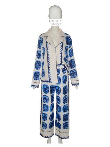 Blue Medallion Print Pajama Set