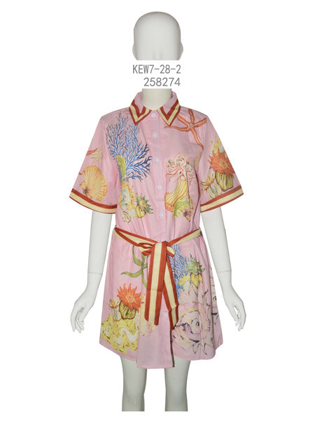 Printed Belted Shirt Dress