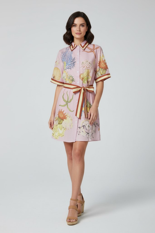 Printed Belted Shirt Dress